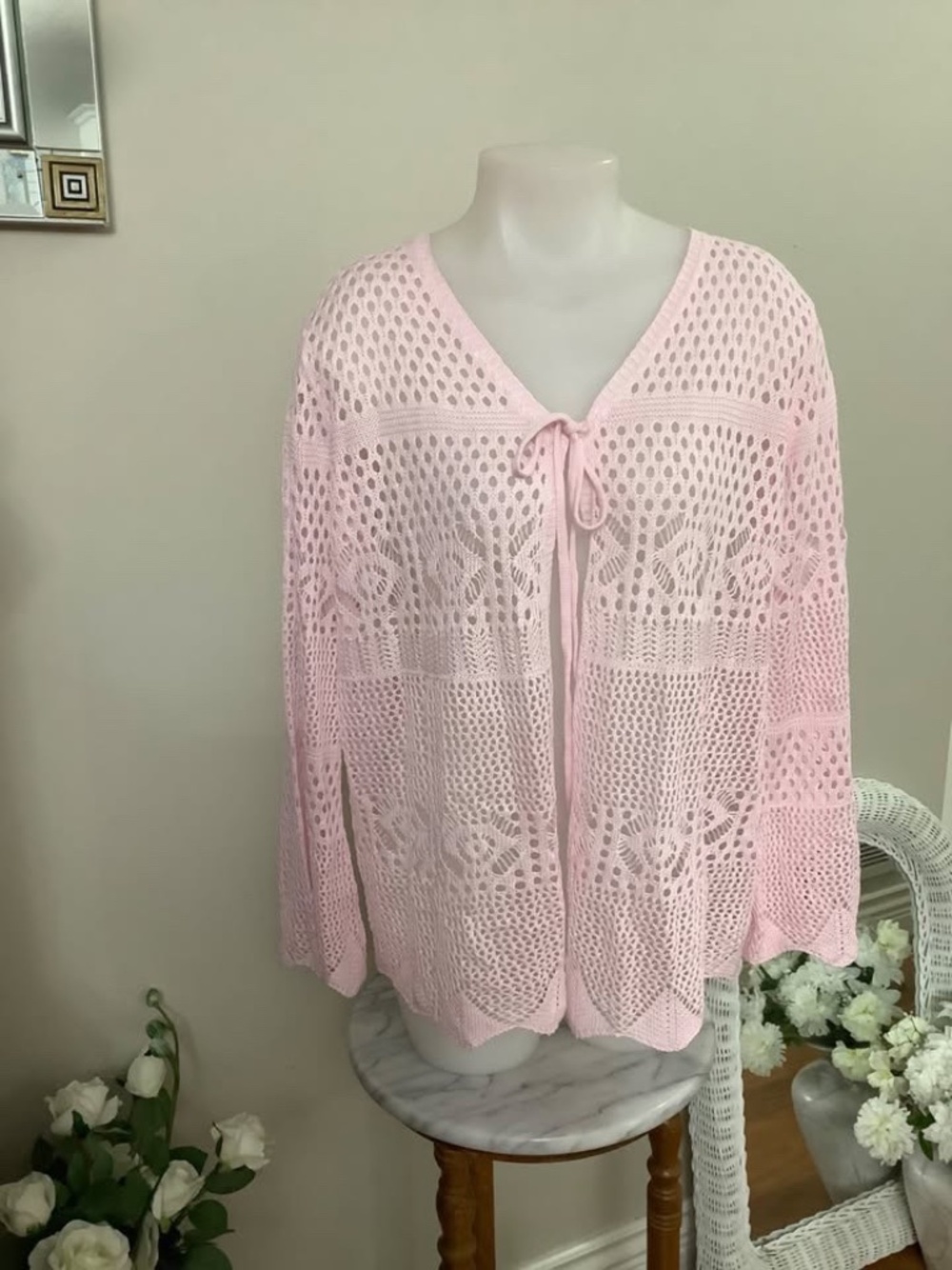 NWT SHEIN pink crochet cardigan